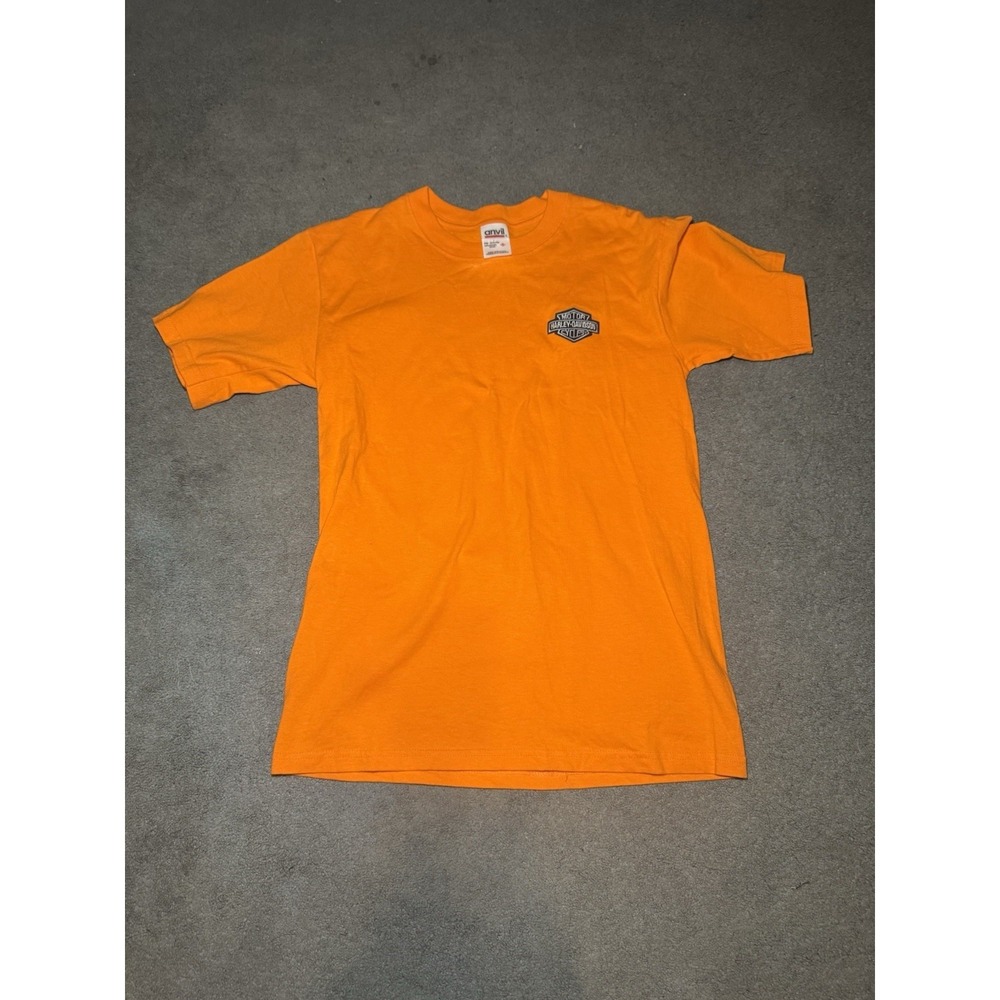 Harley-Davidson Orange‎ Logo T Shirt Mens Small Anvil USA Cotton Tee